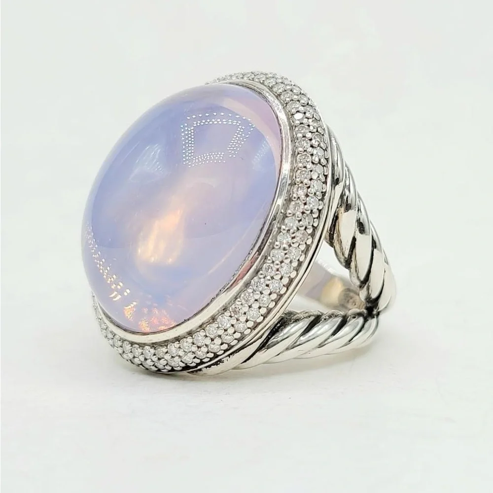 David Yurman Signature Oval Ring With Lavender Moonstone And Diamonds - Picture 3 of 15